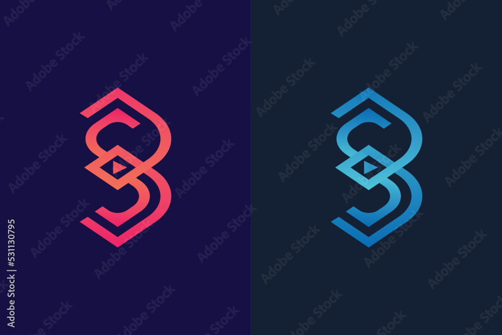Colorful Two Letter SB BS and Play Button Logo Design Colorful Two Letter SB BS and Play Button Logo Design