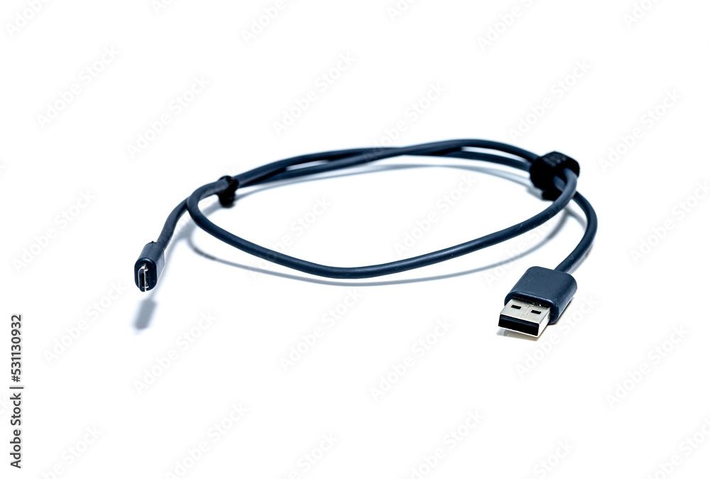 micro USB cable, data transfer cable isolated on white background