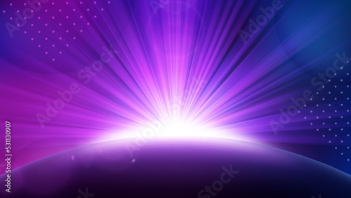 Violet Light Rising from Horizon, Glowing Shine Background. Widescreen Vector Illustration