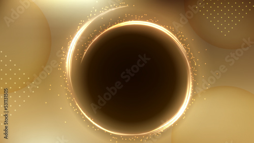 Golden Circle Trail Background, Elegant Gold Light Line. Widescreen Vector Illustration