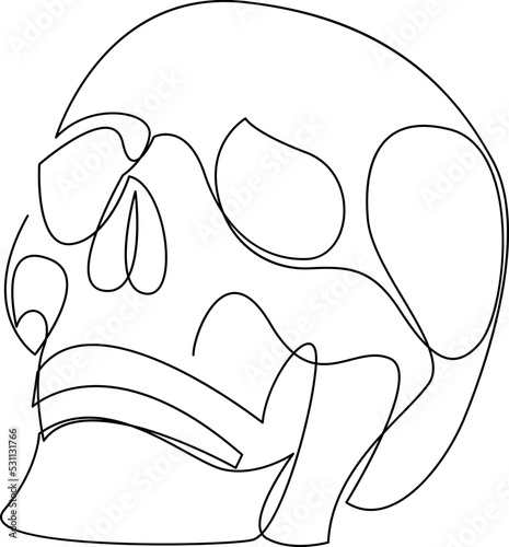 Human skull one line drawing. Single continuous line style. Vector illustration.