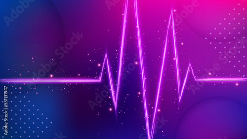 Fototapeta Naklejka Na Ścianę i Meble -  Heart Beat Light Trail Background, Elegant Violet Line Crossing. Widescreen Vector Illustration