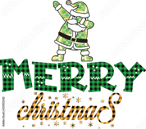 Buffalo Plaid Merry Christmas senta Vector illustration text on white background.White and Black Quote stock file Christmas Lettering Design Usable for banners ,gift, post card.