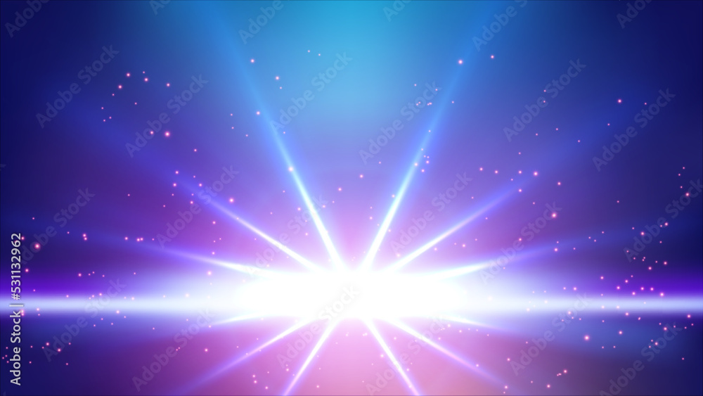 Blue Rays Rising Background. Widescreen Vector Illustration