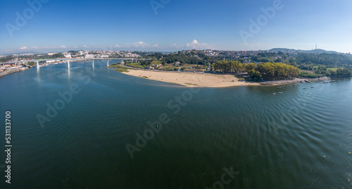 Aerial views of Douro River and a beach called Areinho photo
