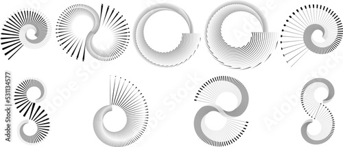 Fototapeta Naklejka Na Ścianę i Meble -  Lines in Circle Form . Spiral Vector Illustration .Technology round. Wave Logo . Design element . Abstract Geometric shape .