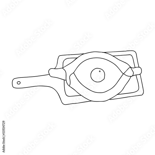 Black hand-drawn vector illustration of one khachapuri on the desck isolated on a white background