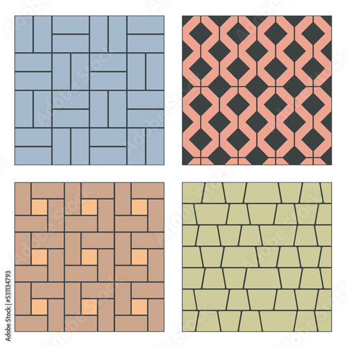 Vector pattern of mosaic paving slabs. Texture made from different bricks of road surface.	
