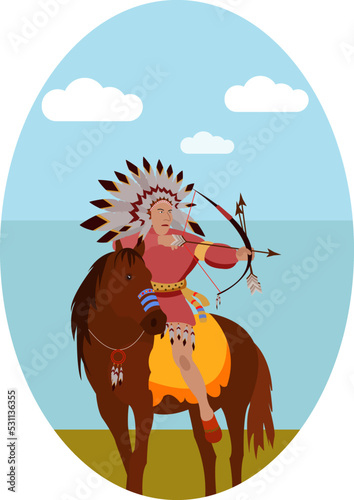 oval picture with an Indian on a horse photo