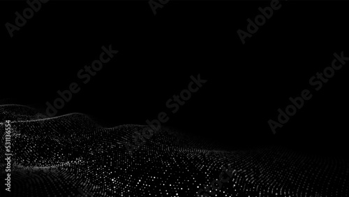 Futuristic moving wave. Digital background with moving glowing particles. Big data visualization. Vector illustration.