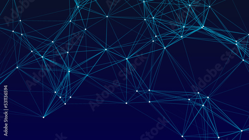 Network connection structure. Abstract blue background with moving dots and lines. Futuristic illustration. Digital technology design. Vector illustration.