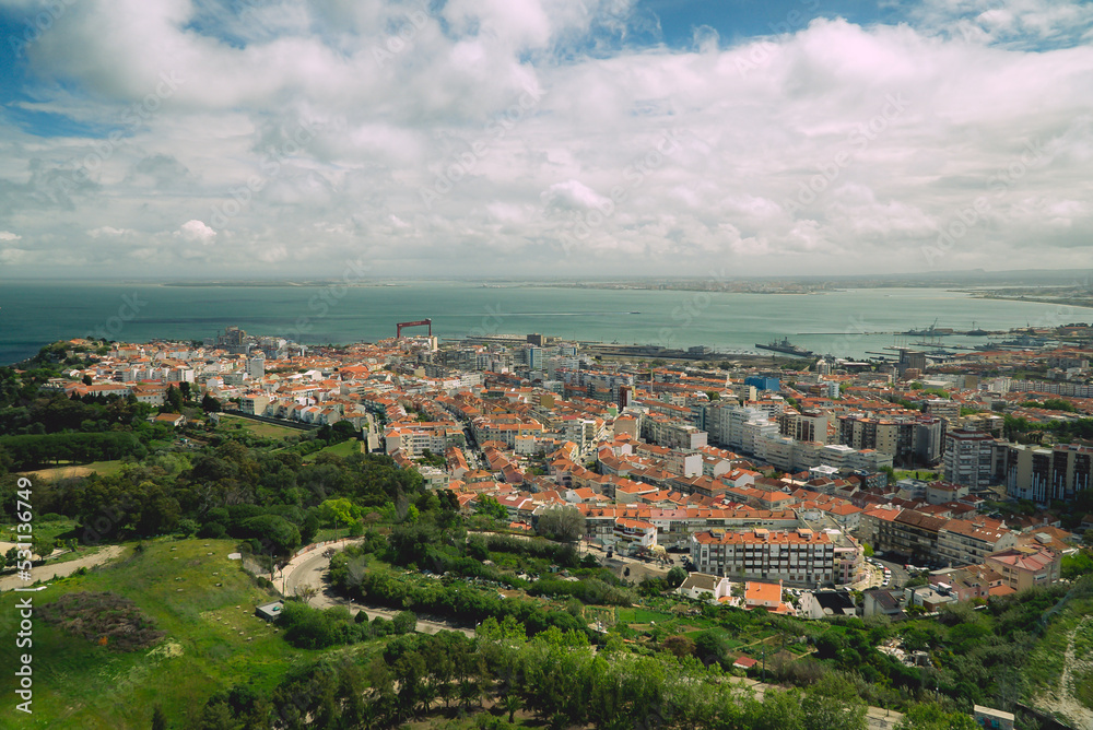 Panoramic view of the Almada neighborhood in the city of Lisbon, Portugal.