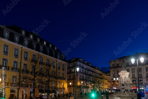 Lisbon, Portugal. April 11, 2022: Square of the poet Luís de Camões at night.