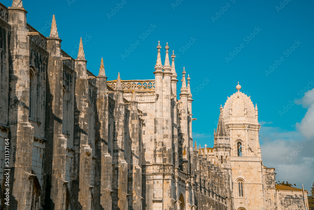 Lisbon, Portugal. April 11, 2022: Hieronymus monastery in the Santa Maria neighborhood of Belem.