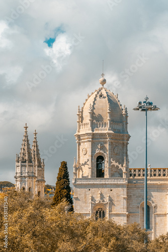 Lisbon, Portugal. April 11, 2022: Jeronimos monastery exterior Ribeira das Naus.
