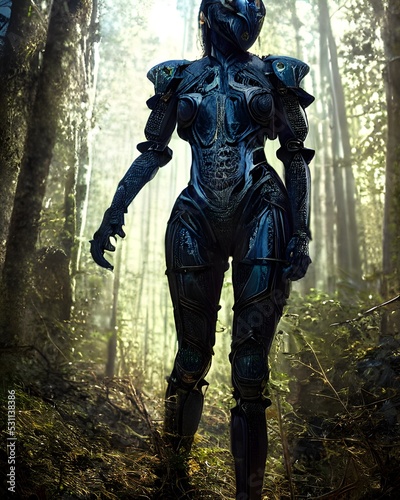 Alien android in Autumn forest