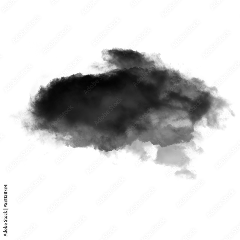 Black cloud isolated over white background 3D illustration