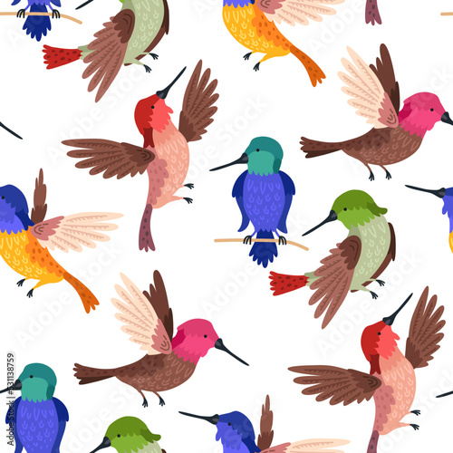 Seamless pattern hummingbird background for kids. Cute children design template. Bright icons for textile, wrapping paper, greeting cards or posters for kindergarten