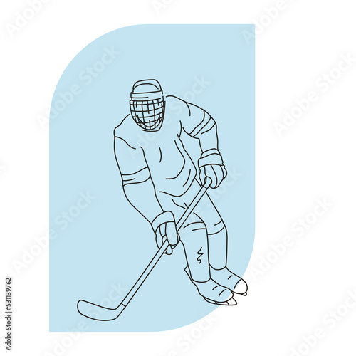 Canvas Print Hockey player with stick in line art style