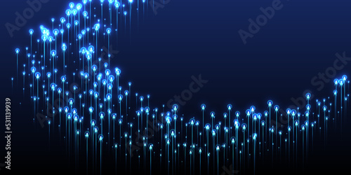 Upward glowing line streams speed motion vector.