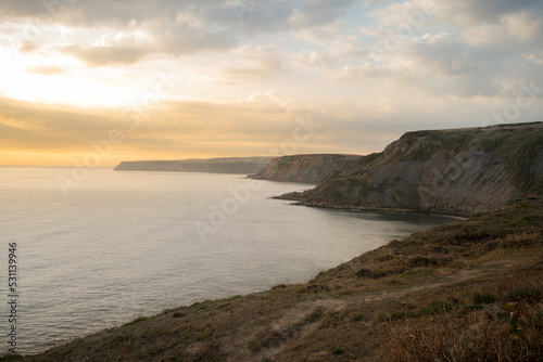 sunset on the coast Cleveland Way Staithes