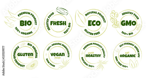 Ecology icon. Logo template with green leaves for organic and eco friendly products. Vector illustration
