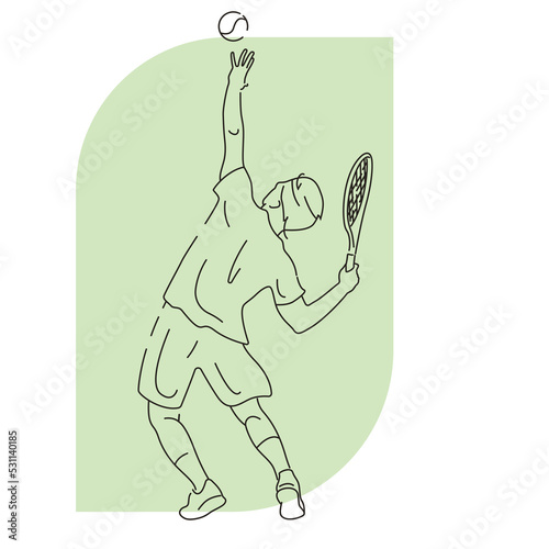 Tennis player with racket and ball in line art style