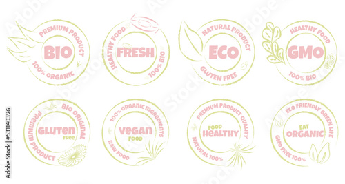 Eco, bio, organic and natural products sticker, label, badge and logo. Ecology icon. Logo template with green leaves for organic and eco friendly products.