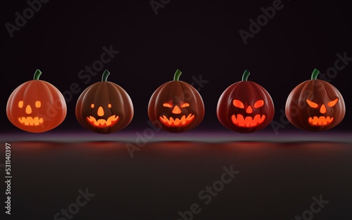 Halloween scary pumpkin late night 3D illustration