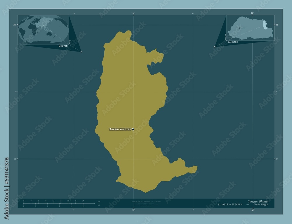 Yangtse, Bhutan. Solid. Labelled points of cities Yangtse, Bhutan. Solid. Labelled points of cities