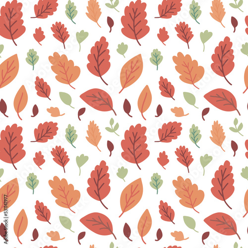 Vector fall leaves seamless pattern. Hand drawn different colors leaves pattern