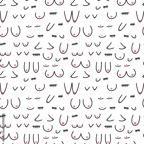 Different kinds of woman breast vector seamless pattern. Hand drawn women breast pattern