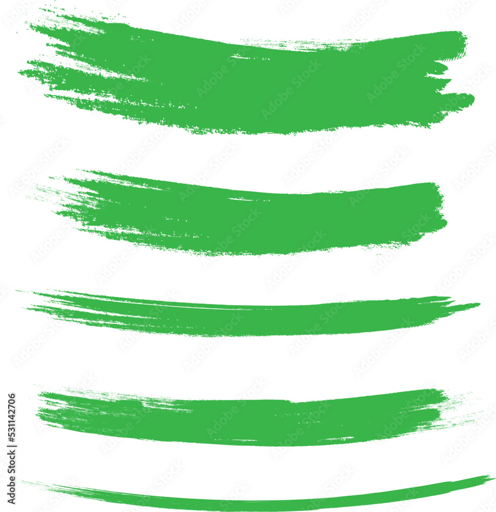 Obraz premium Green brush stroke set isolated on background. Collection of trendy brush stroke vector for green ink paint, grunge backdrop, dirt banner, watercolor design and dirty texture. Brush stroke vector