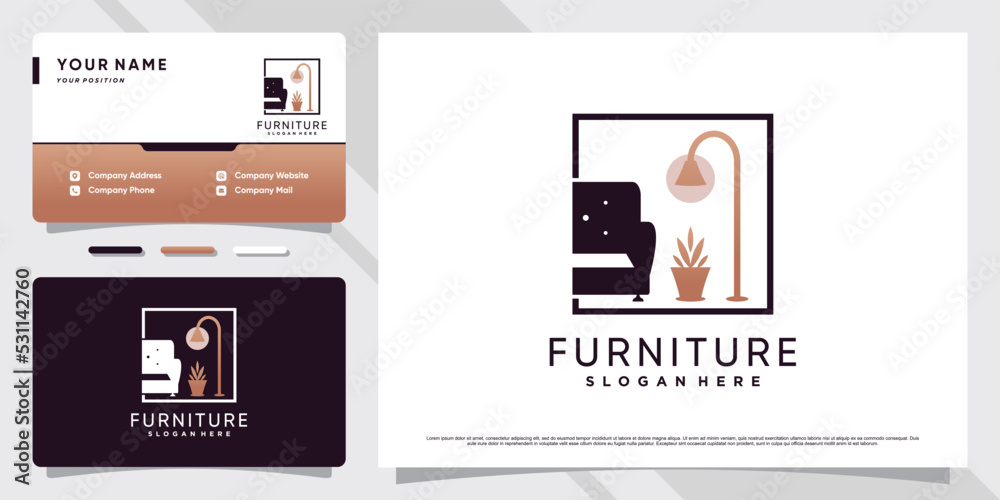 Minimalist furniture logo design inspiration for business property with business card template.