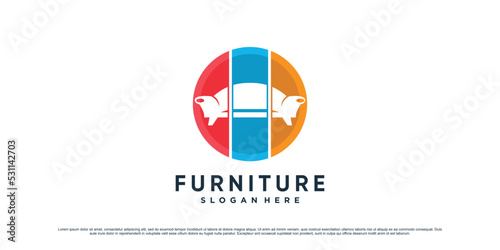 Furniture logo design template for interior property with creative element Premium Vector