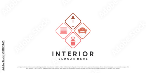 Interior furniture logo design inspiration for business property with creative concept Premium Vector