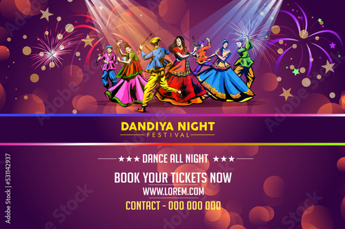 Vector design of Indian couple playing Garba in Dandiya Night Navratri Dussehra festival of India
