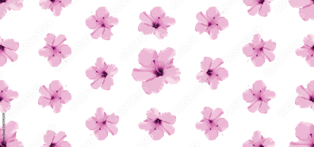 Seamless hibiscus flowers, floral fabric print in pink and white