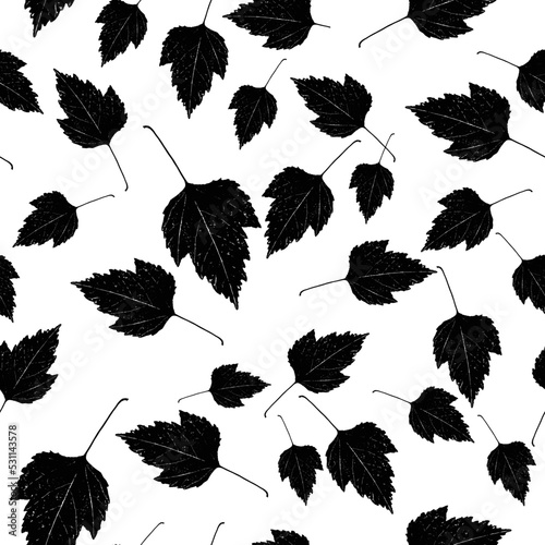 Seamless maple leaves, autumn fabric print in black and white