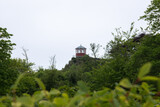 Visnes, Norway - June 8, 2022: Little Statue of Liberty in Norway. Visnes Gruvemuseum. Cloudy day. Selective focus