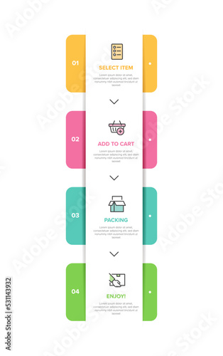 Vertical infographic design with icons and 4 options or steps. Thin line. Infographics business concept. Can be used for info graphics, flow charts, presentations, mobile web sites, printed materials.