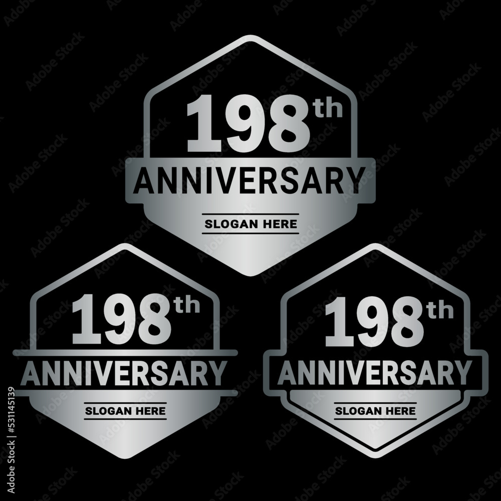 198 years anniversary celebration logotype. 198th anniversary logo collection. Set of anniversary design template. Vector and illustration.