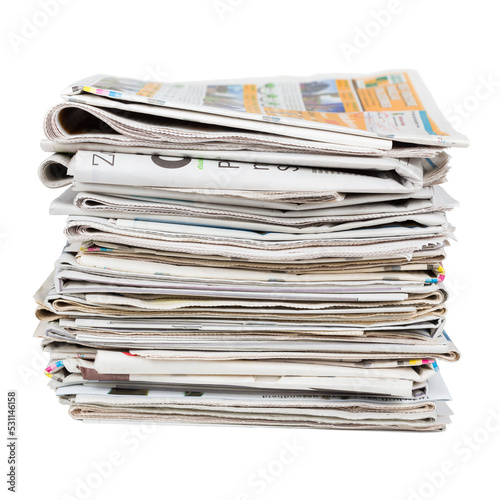 Pile of generic newspapers isolated cut out