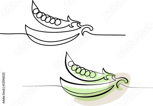 Green peas. Continuous one line drawing. Vector illustration