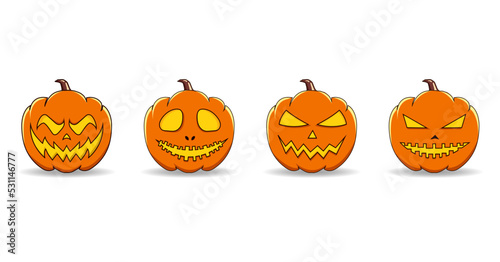 Set of Orange Halloween pumpkin with Scary smile for Happy Halloween Vector illustration