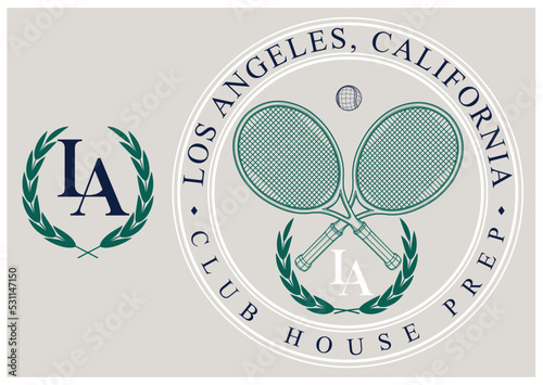 logo slogan graphic. los angeles california summer SS23 logo tennis crest sport, club house prep