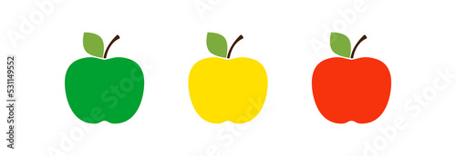 Apple of different varieties, green, yellow and red on a white background. Set of icons. photo