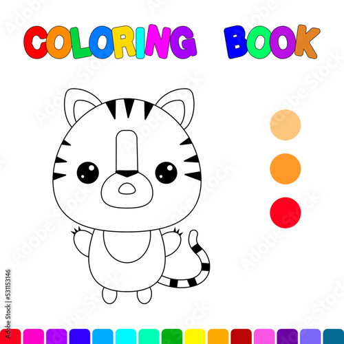 Coloring book with a tiger.Coloring page for kids.Educational games for preschool children. Worksheet
