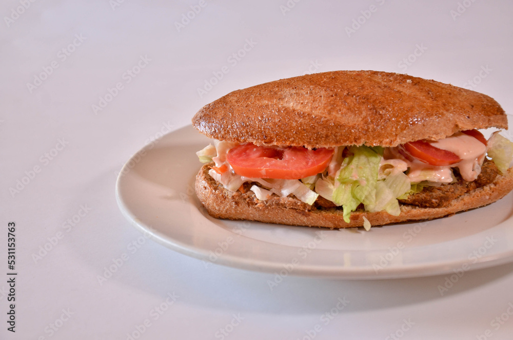 Background Milanesa Sandwich  With Vegetables Image Horizontal