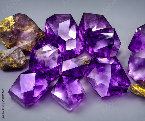 Purple background with natural crystals. 3D. Abstract